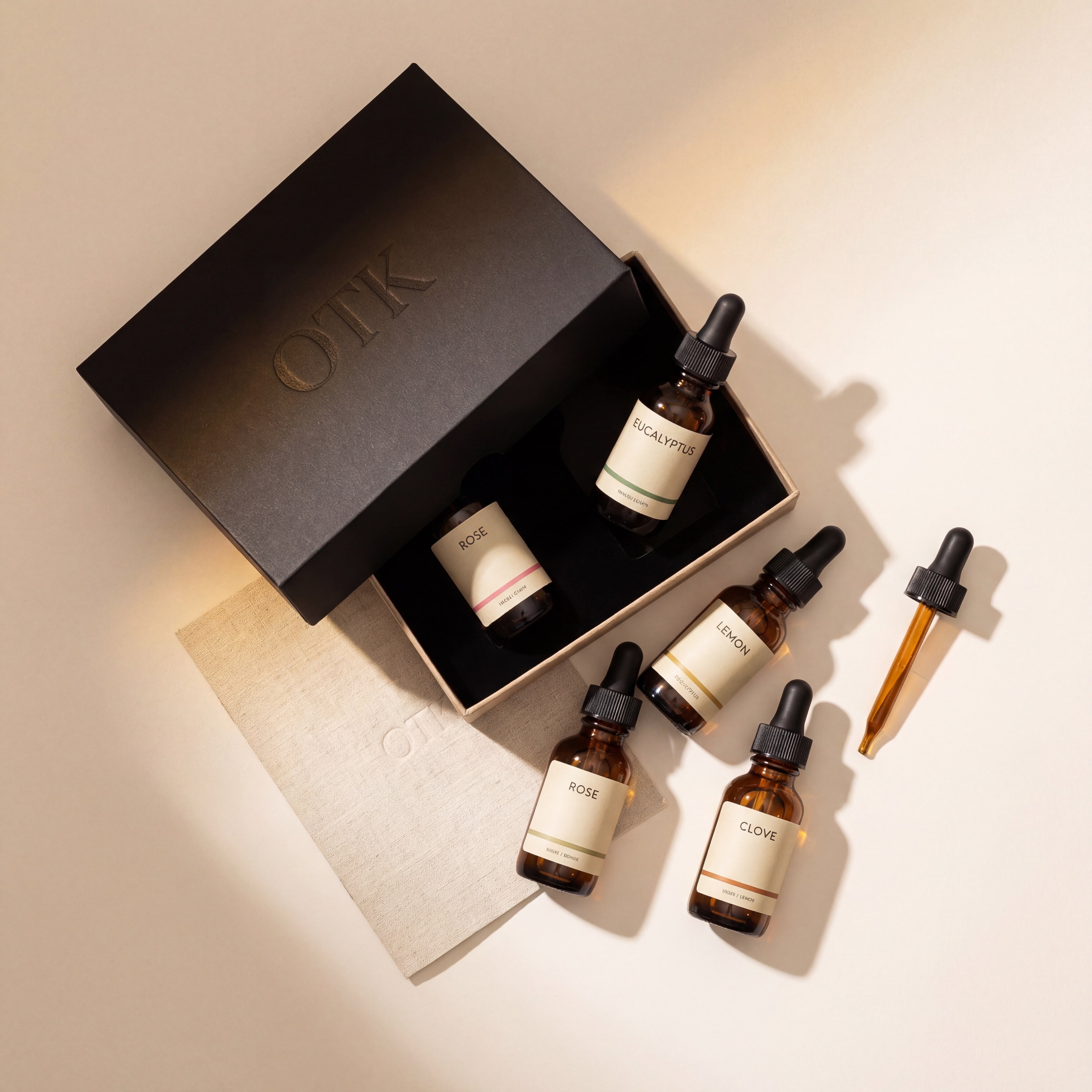 Olfactory Training Kit with 4 medical-grade essential oils (Rose, Eucalyptus, Lemon, Clove) for smell loss recovery and anosmia rehabilitation